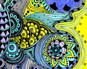 BUTTERFLY fine art PRINT- yellow purple blue ink and acrylic painting