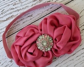 Baby Headband..Pink Headband..Newborn Headband..Toddler Headband..Flower Girl Headband..Satin Headband