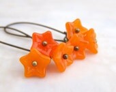 Tangerine Earrings - Czech glass flower beads in orange - Tangerine Tango Jewelry