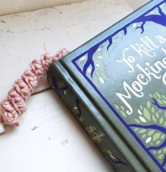 Crochet bookmark, pink, tan, curly, crochet, reading, back to school, fun, cute, ready to ship, handmade