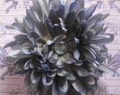 Dahlia Comb Blue, Silver, White with Crystal - Dusty Blue Silk Flower Hair Accessories