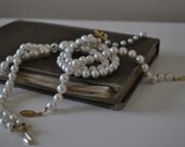 Vintage Antique Faux Pearl and Crystal 2 Strand Necklace and Faux Pearl Bracelet--Excellent Birthday Gift