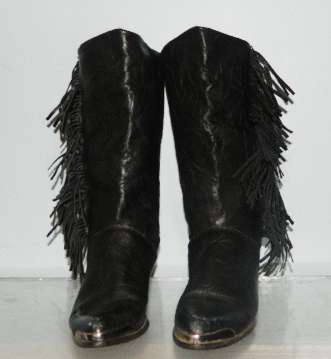 vintage 80s FRINGE cowgirl boots black leather size 6