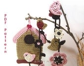 Crochet Birdhouse Garland DIY PDF Pattern Flower Wall Hanging Bird Spring Decor Nursery Decoration Baby Shower Tutorial Download Immediately