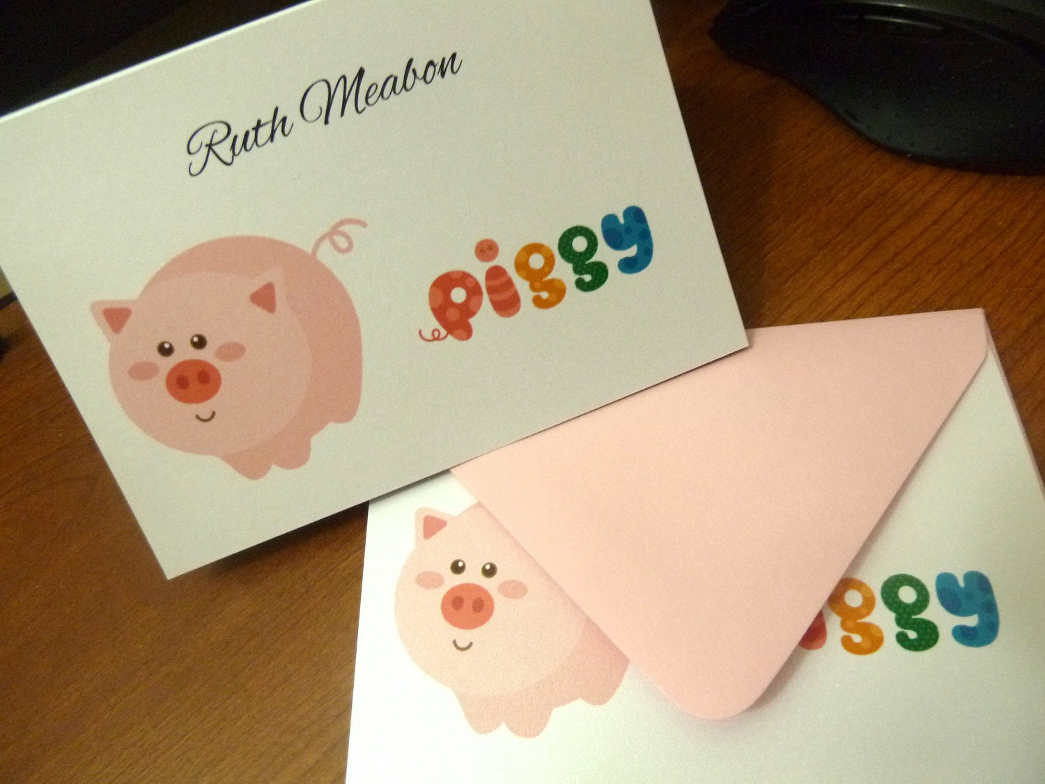 10 Cute Piggy Note Cards Blank and Personalized