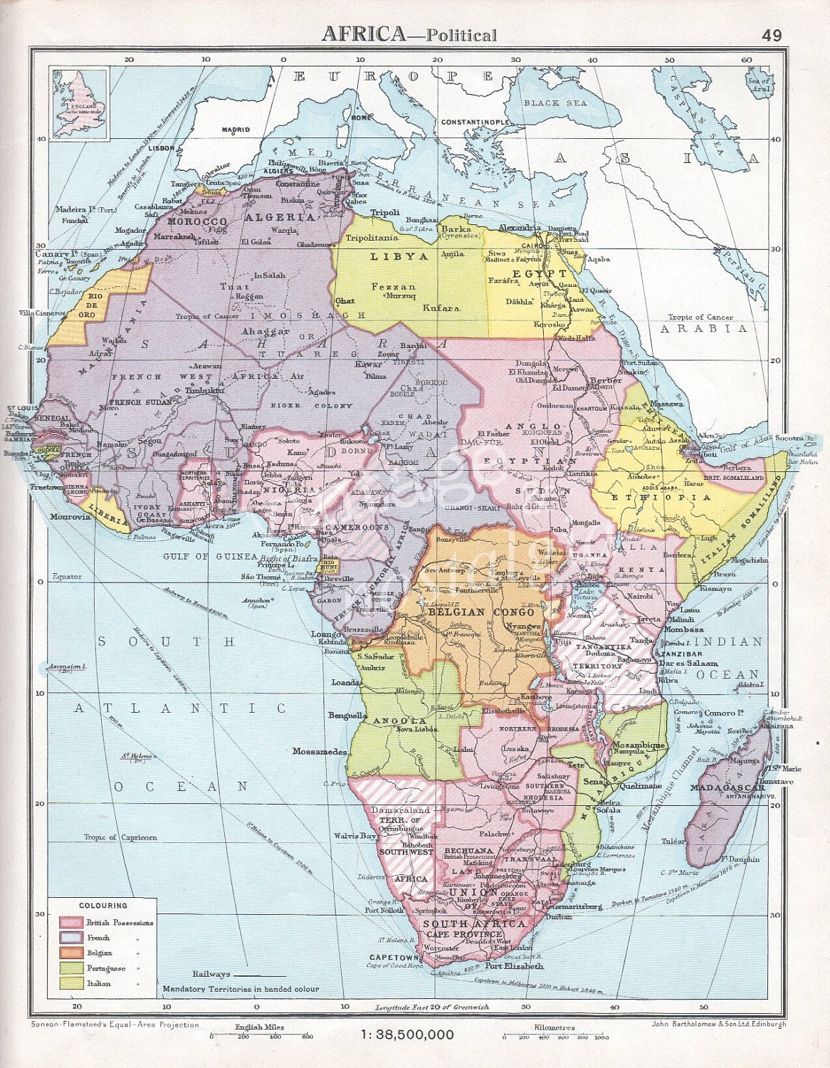 1934 Africa Political Vintage Map Pastel By Thestoryofvintage