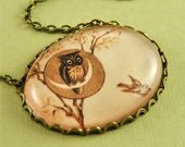 Owl Illustration Bubble Necklace Bronze and Cream