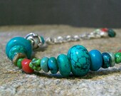 Dreamcatcher Turquoise and Coral Southwestern Bracelet - Southwest jewelry