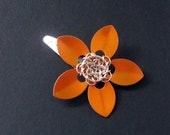 Hair Clip.  Orange Scale Flower.