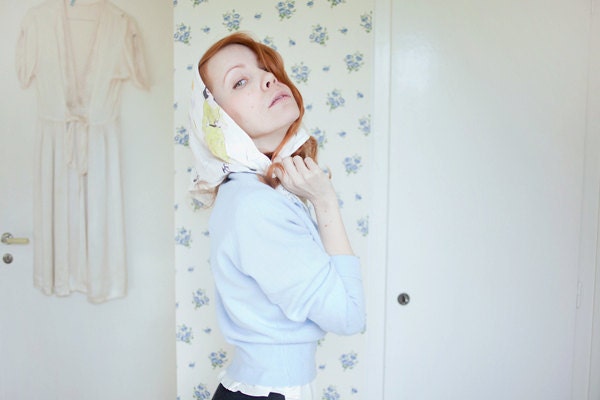 Sunday Stroll - Silk scarf printed with an original illustration by Caitlin Shearer