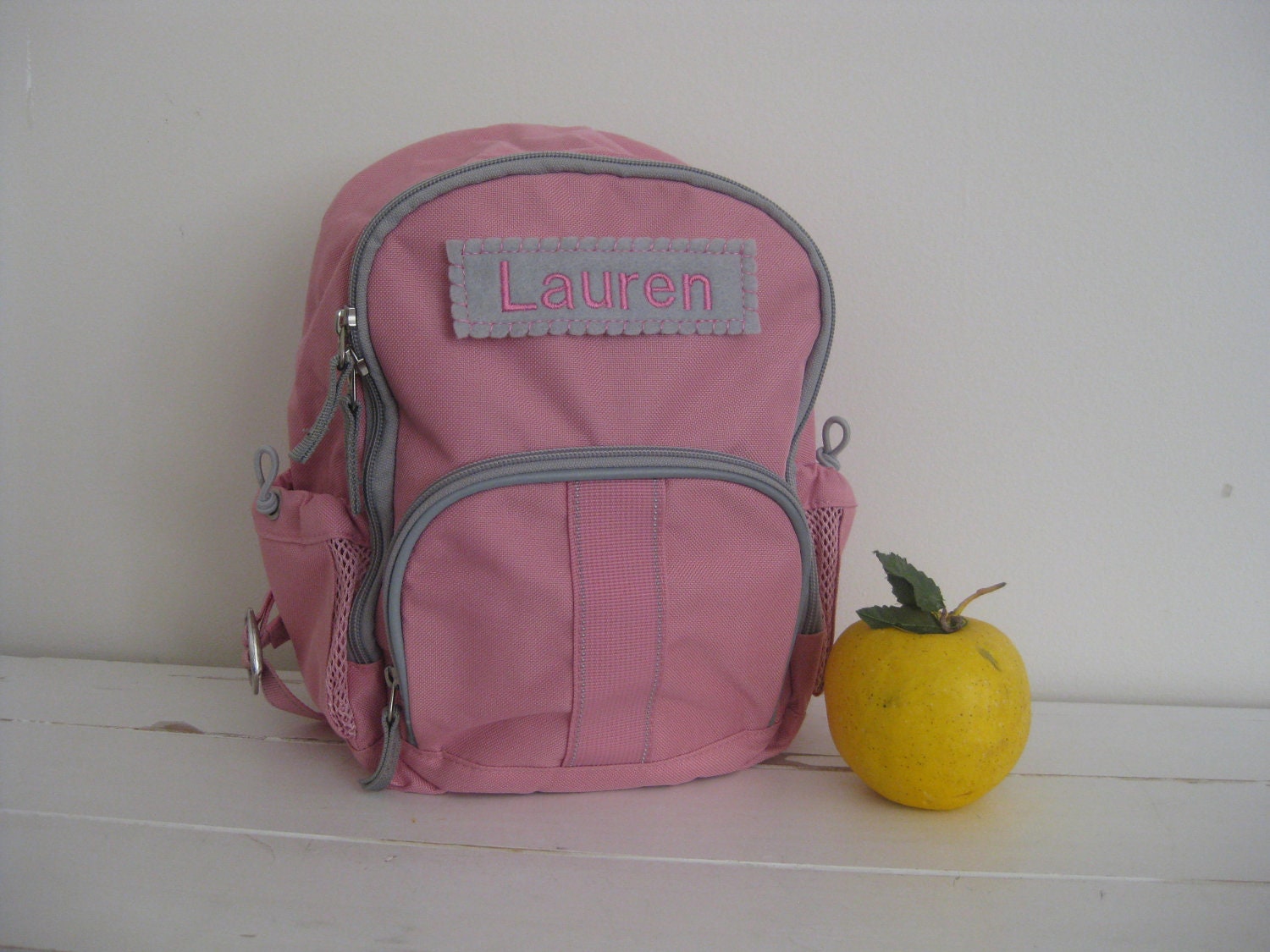 Mini Backpack With Monogram Pottery Barn -- Pink With Gray Trim Fairfax