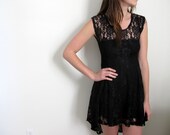 See Through Mini Dress Black Lace Hi Low High Lo Formal Sheer Thin Short Babydoll Grunge