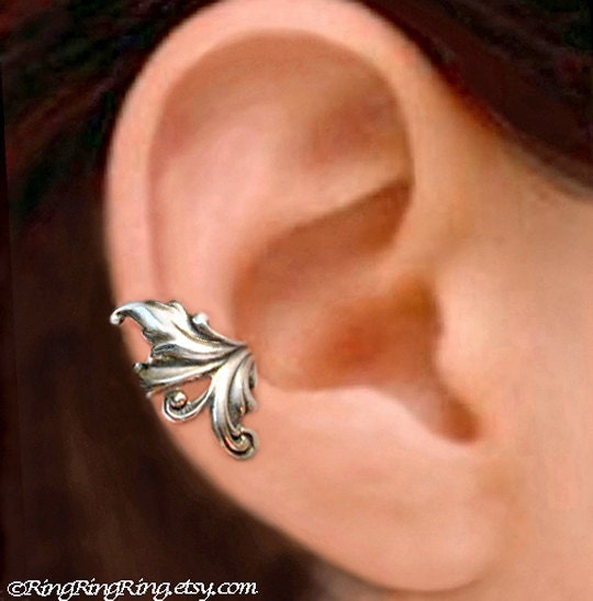 925. Royal Leaf - Sterling Silver ear cuff earring, non pierced earcuff jewelry for men and women 110612