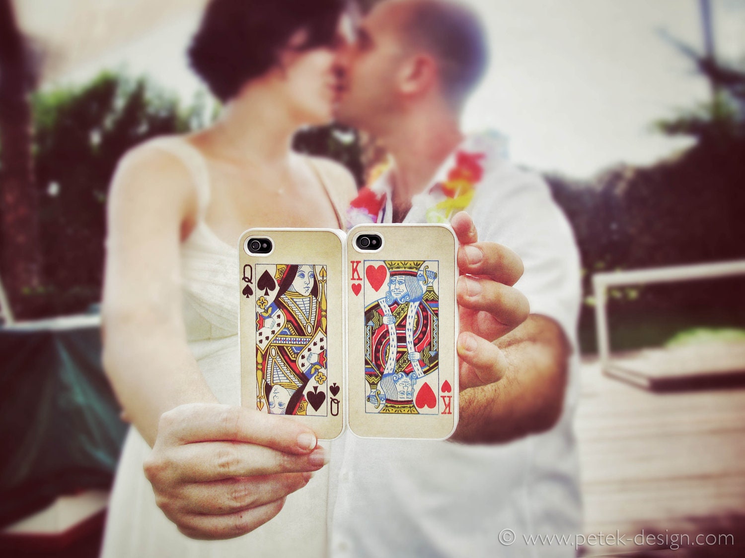 SET of 2 iPhone 4 / 4s Cases. Wedding / Anniversary / Christmas Gift King & Queen vintage playing cards. READY to SHIP Phone Accessory