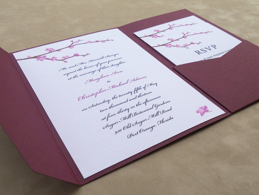Cherry Blossoms Pocketfold Invitation Suite - Sample