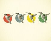 The Hummingbird Dance - Bird art, hummingbird art, nursery decor, colorful decor, kids art, gift for her 8x10 Giclee print