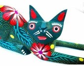 Cat Oaxacan wood carving  wooden sculptures of copal wood oaxacan animals