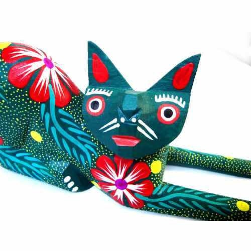 Cat Oaxacan wood carving  wooden sculptures of copal wood oaxacan animals