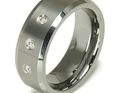 Tungsten Wedding Band Comfort Fit Round Diamond 0.25pts. Custom Designed Men & Women Available in Sz 4 5 6 7 8 9 10 11 12 13 14 15 16 17
