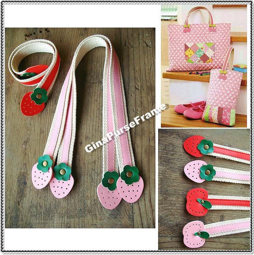 1pair-Strawberry / Apple Leather handles purse bag handles (red/pink color-4types for choice)