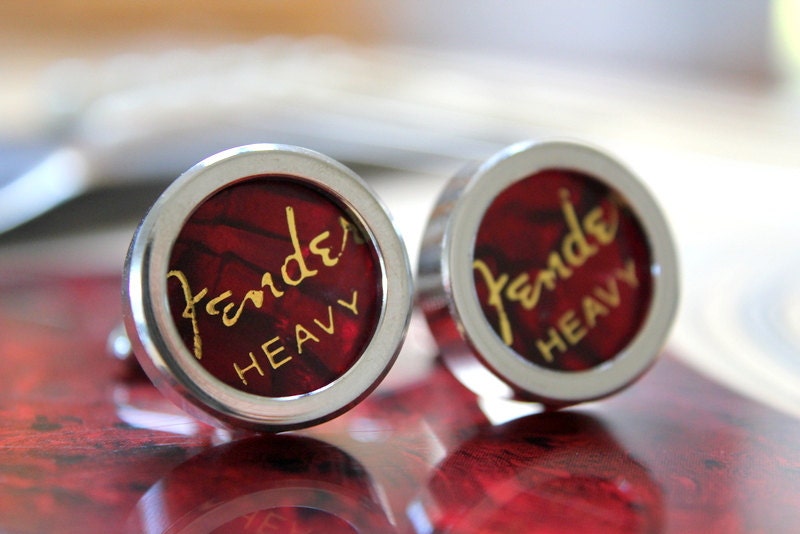 Fender Red Guitar Pick Custom Cufflinks Heavy  - Multiple Colors Available