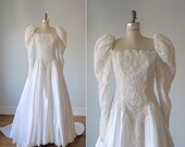 vintage wedding gown 60s-70s / lace , pearls ,embroidery / hand made / silk satin / wedding long dress