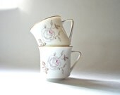 Vintage China Coffee Mugs,  Pink Rose Tea Cups, Johann Haviland, Shabby Chic Mothers Day Gift