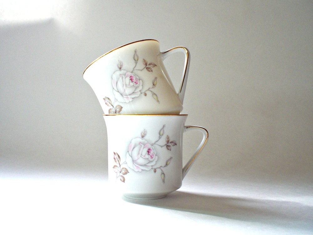 Vintage China Coffee Mugs,  Pink Rose Tea Cups, Johann Haviland, Shabby Chic Mothers Day Gift