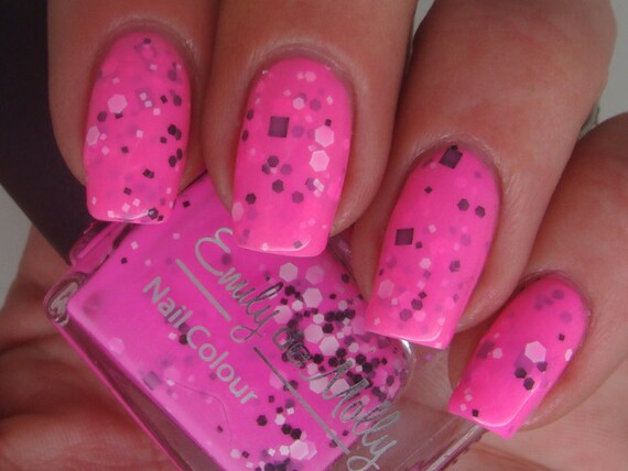 Nail polish - "Flurocious" black and white glitter in a hot pink base - 13ml bottle