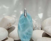 Larimar turtleback pendant, Naia - beautiful translucent aquamarine Larimar oval