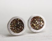 fine silver post earrings with gold sparkles - organic post earrings - sterling silver