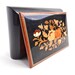 Vintage Jewelry & Music Box - Black with Flower Wood Inlay with Red Velvet Lining / Italian Musical