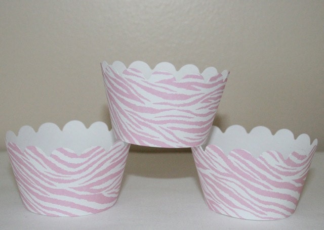 Light pink and white Zebra print cupcake wrapper Il_570xn
