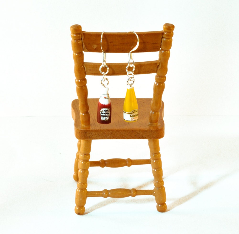 Ketchup and Mustard Bottle Earrings Odd Pair