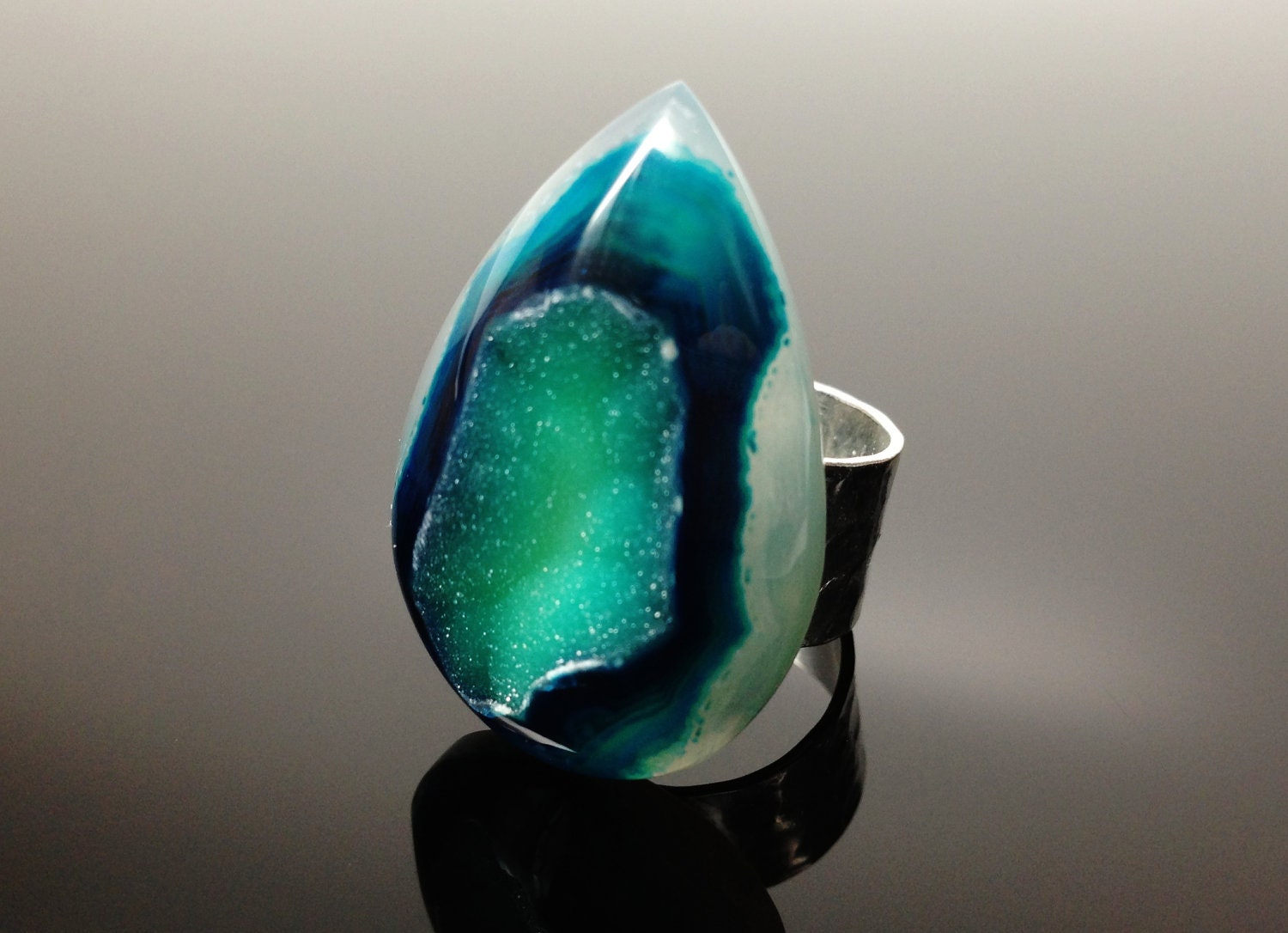 Deep Teal Gemstone Ring Adjustable Ring by rhondajewelry on Etsy