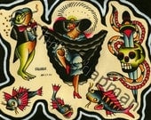 Frogs n Dancing Ladies n Fish Tattoo Flash