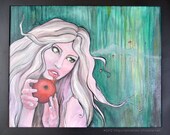 Original framed art surreal mixedmedia painting "Persephone Hungers"