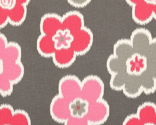 Home Dec Fabric Yardage - Premier Prints - Ikat Floral - Gray, Pink and White - 1 Yard