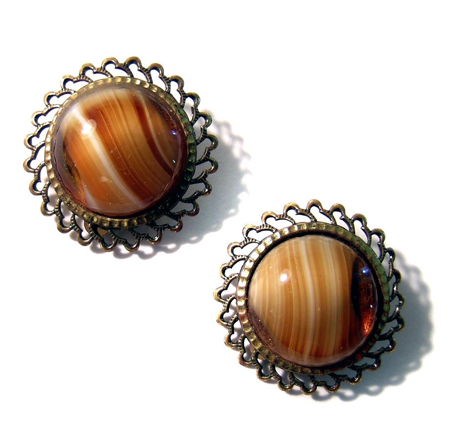 Tiger eye look clip earrings West Germany nifty fifties