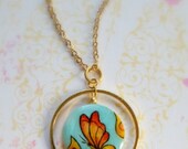 Buttefly Necklace painted by hand - artisan jewelry - handpainted jewelry - everyday jewelry