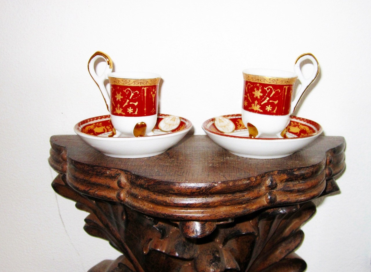 Miniature Footed Teacups with Gold Trim - Very Unusual Urn Shaped