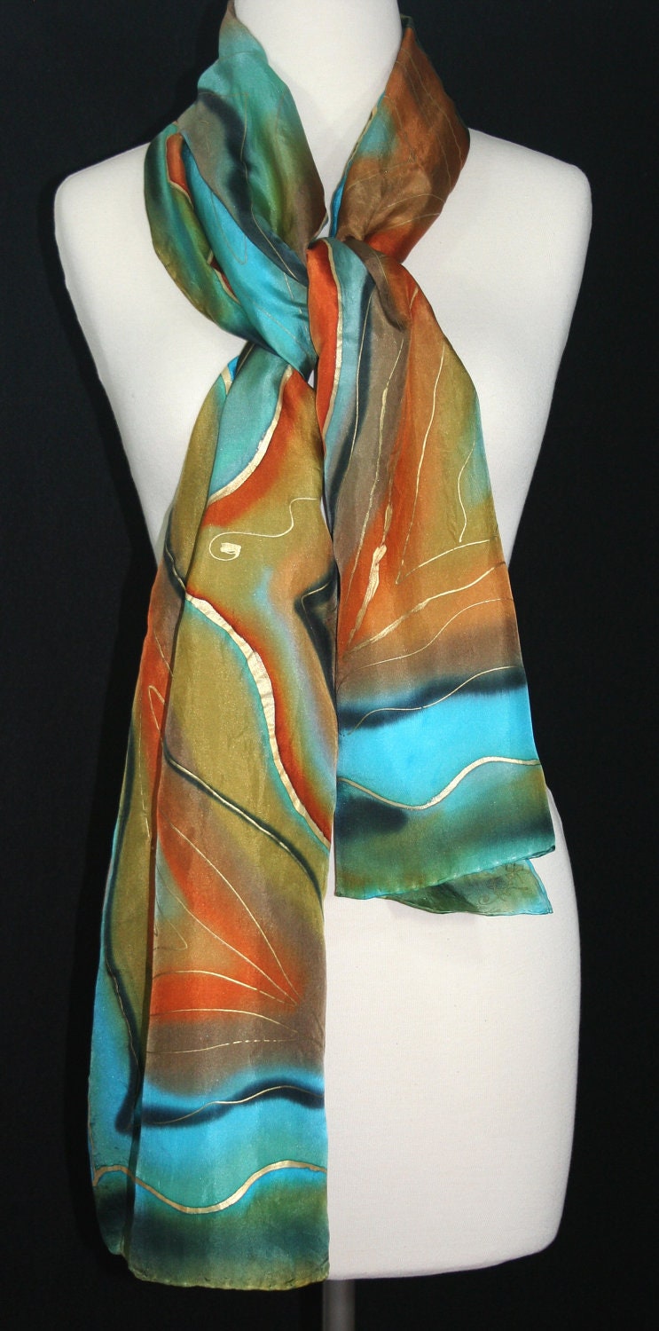 Silk Scarf Hand Painted Teal Turquoise By Silkscarvescolorado