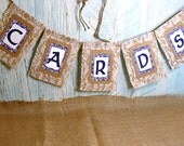 CARDS Sign Burlap Banner Rustic Romantic Wedding, Lace Bunting Reception Decor, Custom Colors Available
