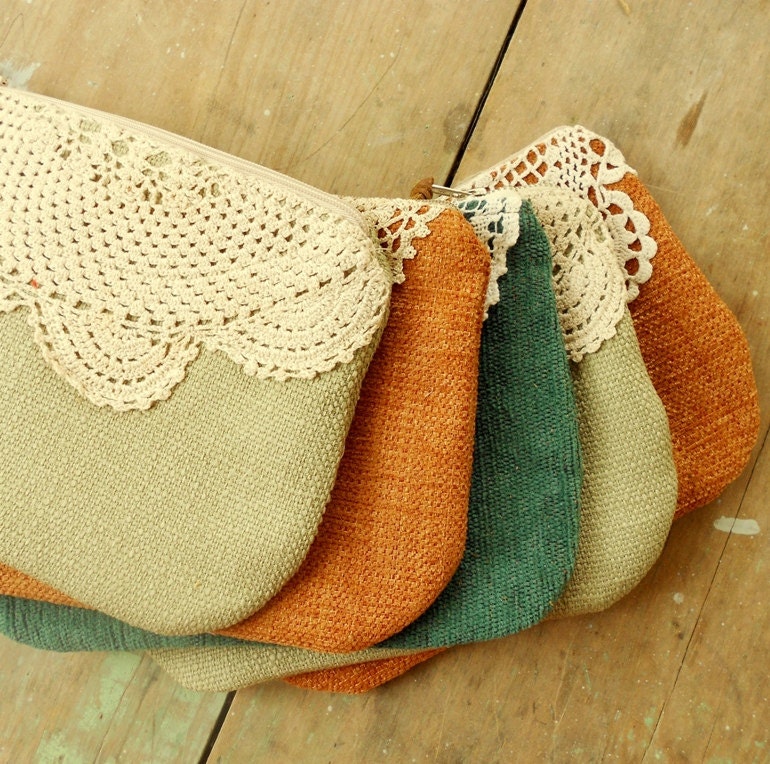 Set of 5 crochet lace clutch purses / eco friendly  / bridesmaid clutch bag / made to order