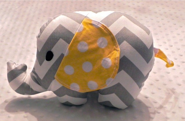 Gray Chevron and Yellow Polka Dot Stuffed Elephant