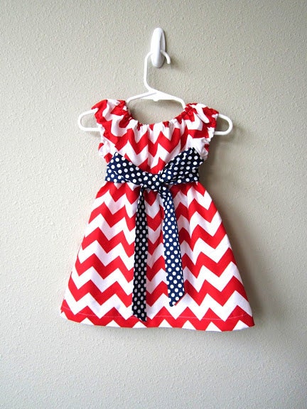 Girls Red White and Blue Belted Chevron Dress
