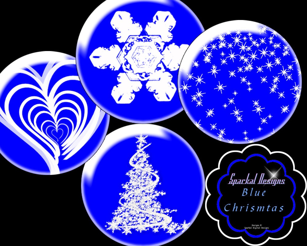 Circle Digital Collage Sheet Blue Christmas Circle Images Instant Download Bottle Cap Images, Christmas tree clipart images Il_570xn