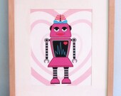 Robot Art Print Children Wall Art Kids Room Decor Girl Robot 8 x 10
