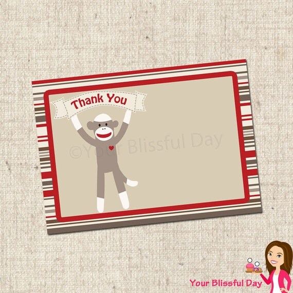 PRINTABLE Sock Monkey Thank You Cards Il_570xn