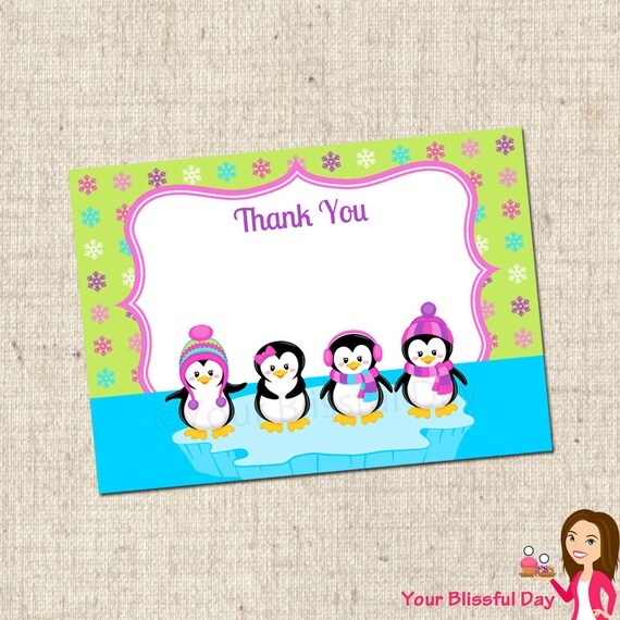 PRINTABLE Girl Penguins Thank You Cards Il_570xn